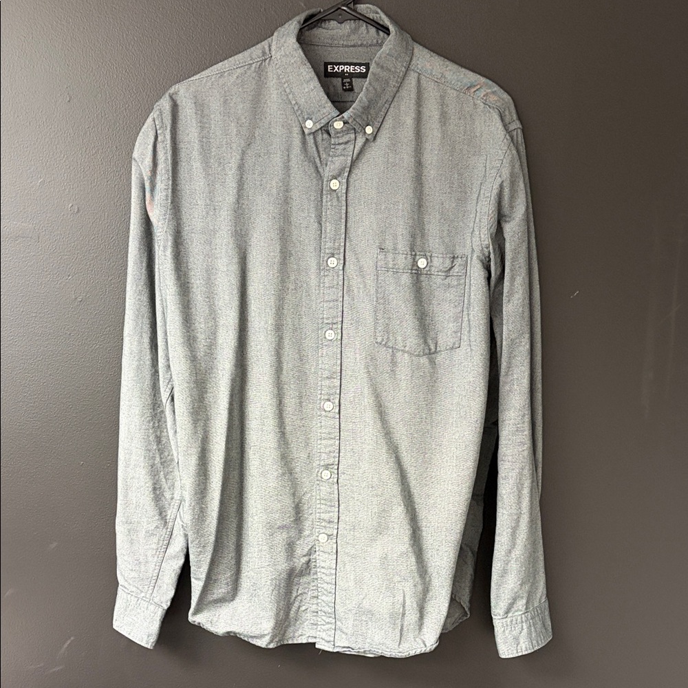 Express Men's Light Gray Casual Button-Down Shirt